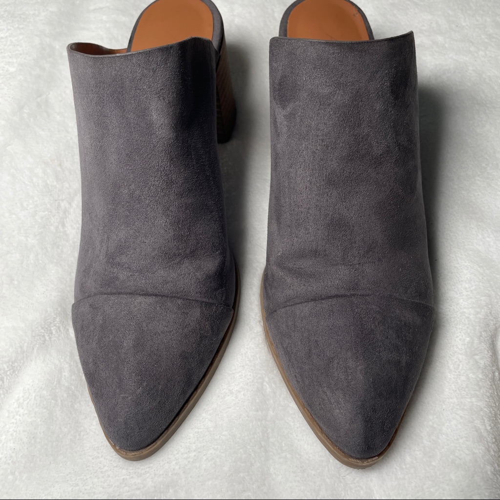 American Eagle Gray Faux Suede Mules 6.5